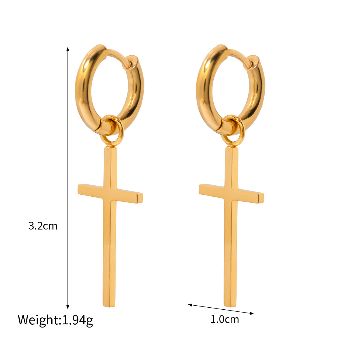 18k Gold Stainless Steel Cross Pendant Earrings