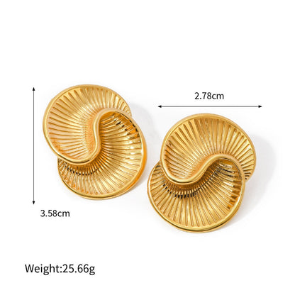 18K Gold Stainless Steel Water Drop Textured Spiral Earrings