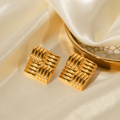 18K Gold Stainless Steel Square Textured Earrings