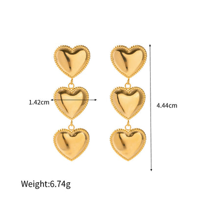 18k Gold Stainless Steel Three-Layer Bezel Set Heart Tassel Earrings