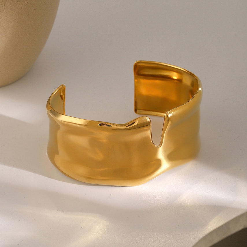 18k Gold Stainless Steel Wide Open Cuff Bracelet