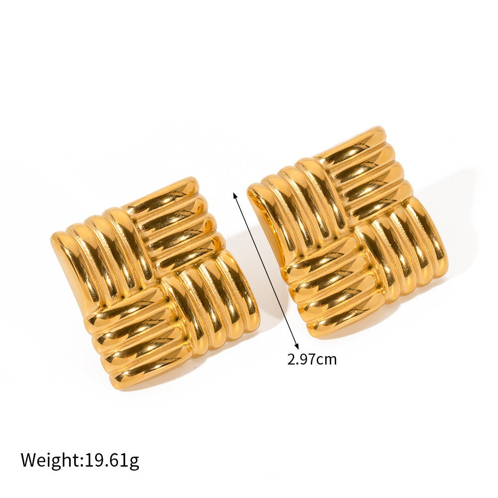 18K Gold Stainless Steel Square Textured Earrings