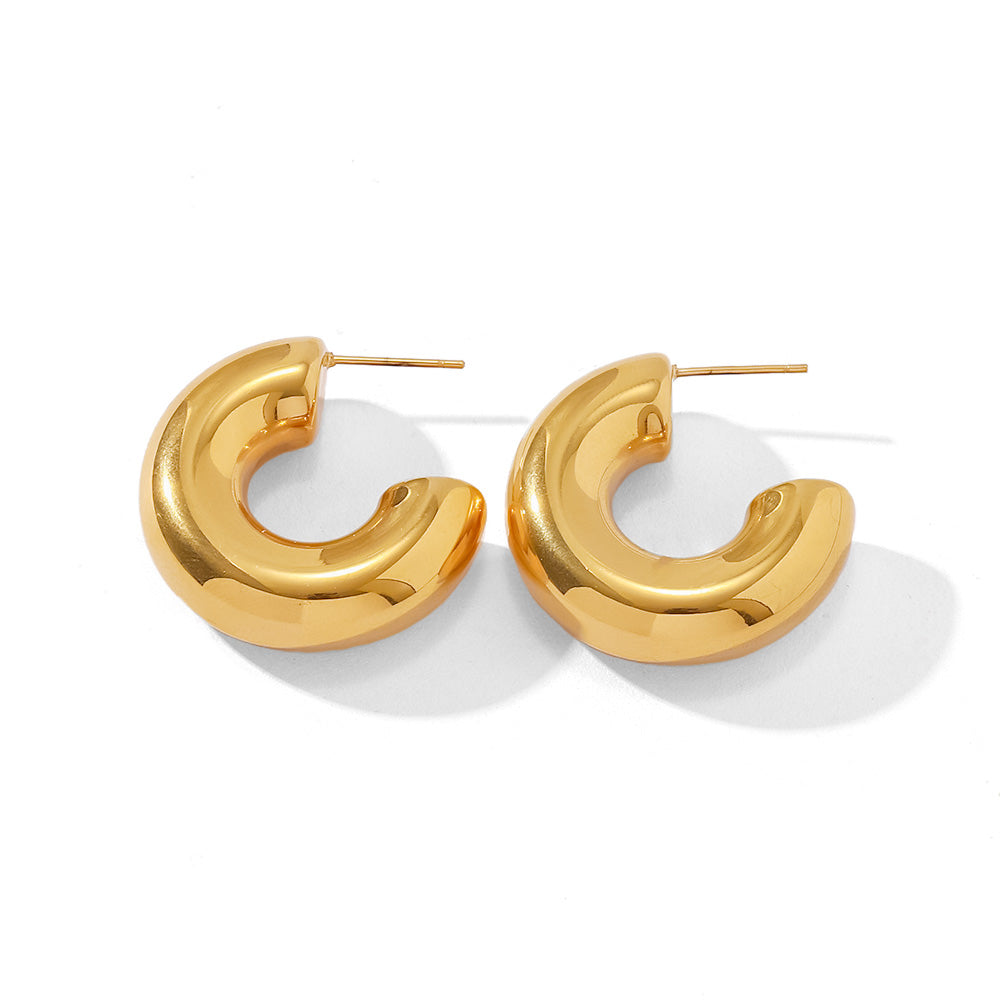 18K Gold Stainless Steel Chunky Hollow Thick C-Shaped Stud Earrings