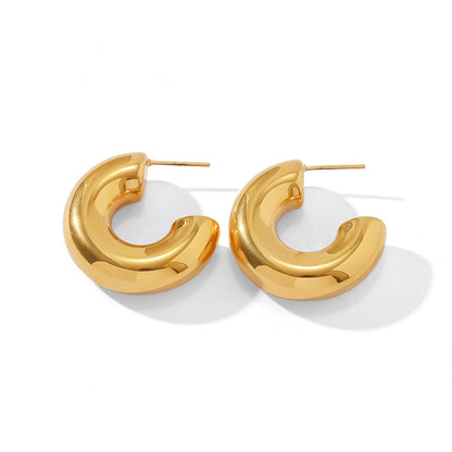 18K Gold Stainless Steel Chunky Hollow Thick C-Shaped Stud Earrings