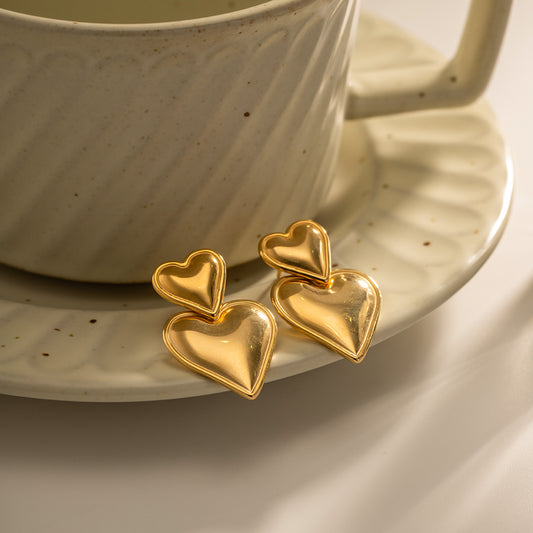 18K Gold Stainless Steel Heart Pendant Earrings