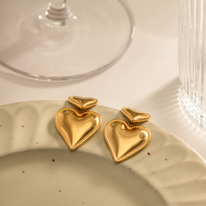 18K Gold Stainless Steel Heart Pendant Earrings