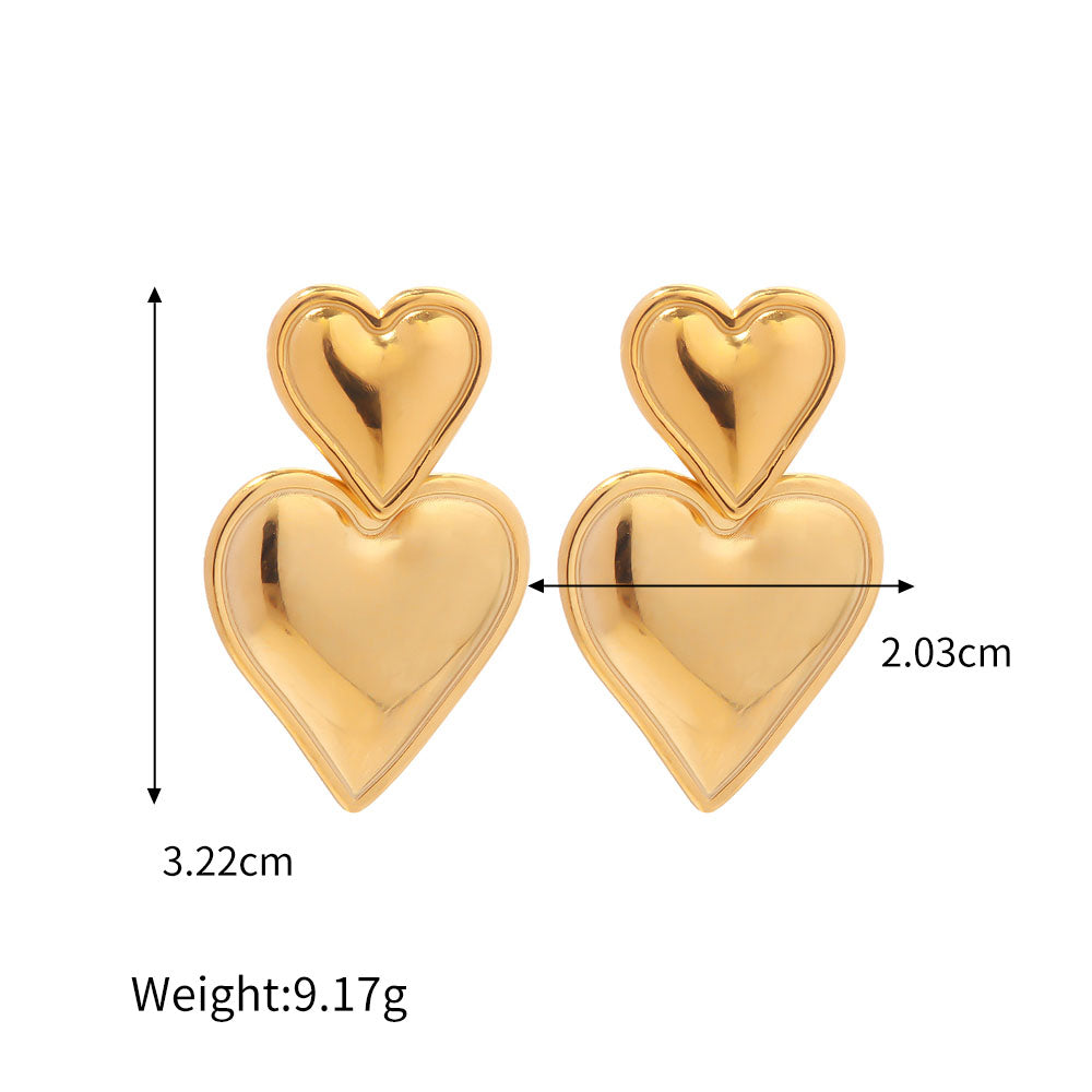 18K Gold Stainless Steel Heart Pendant Earrings