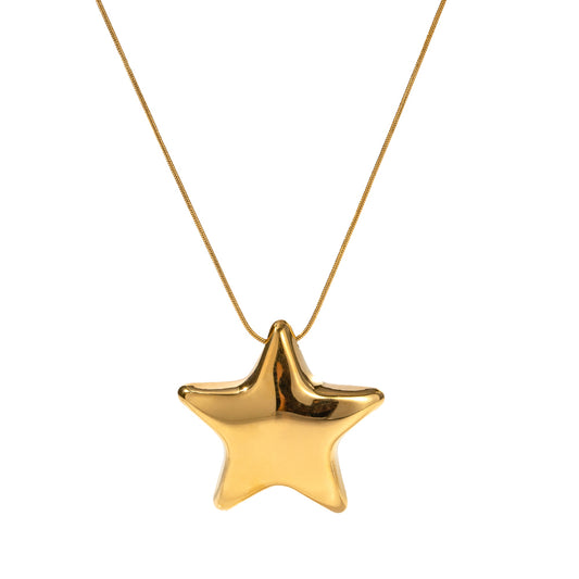 16k Gold Stainless Steel Exaggerated Hollow Five-Pointed Star Pendant Necklace