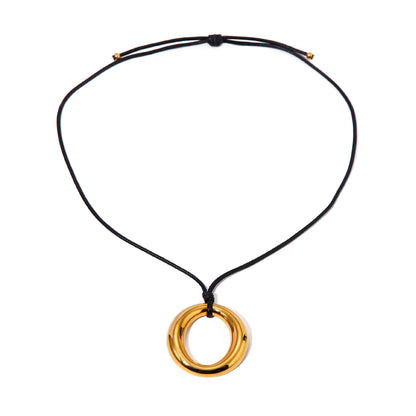 18k Gold Stainless Steel Round Hollow Necklace