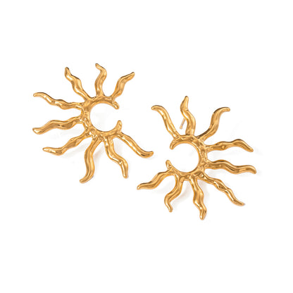 18k Gold Stainless Steel Geometric Half Hollow Sun Earrings