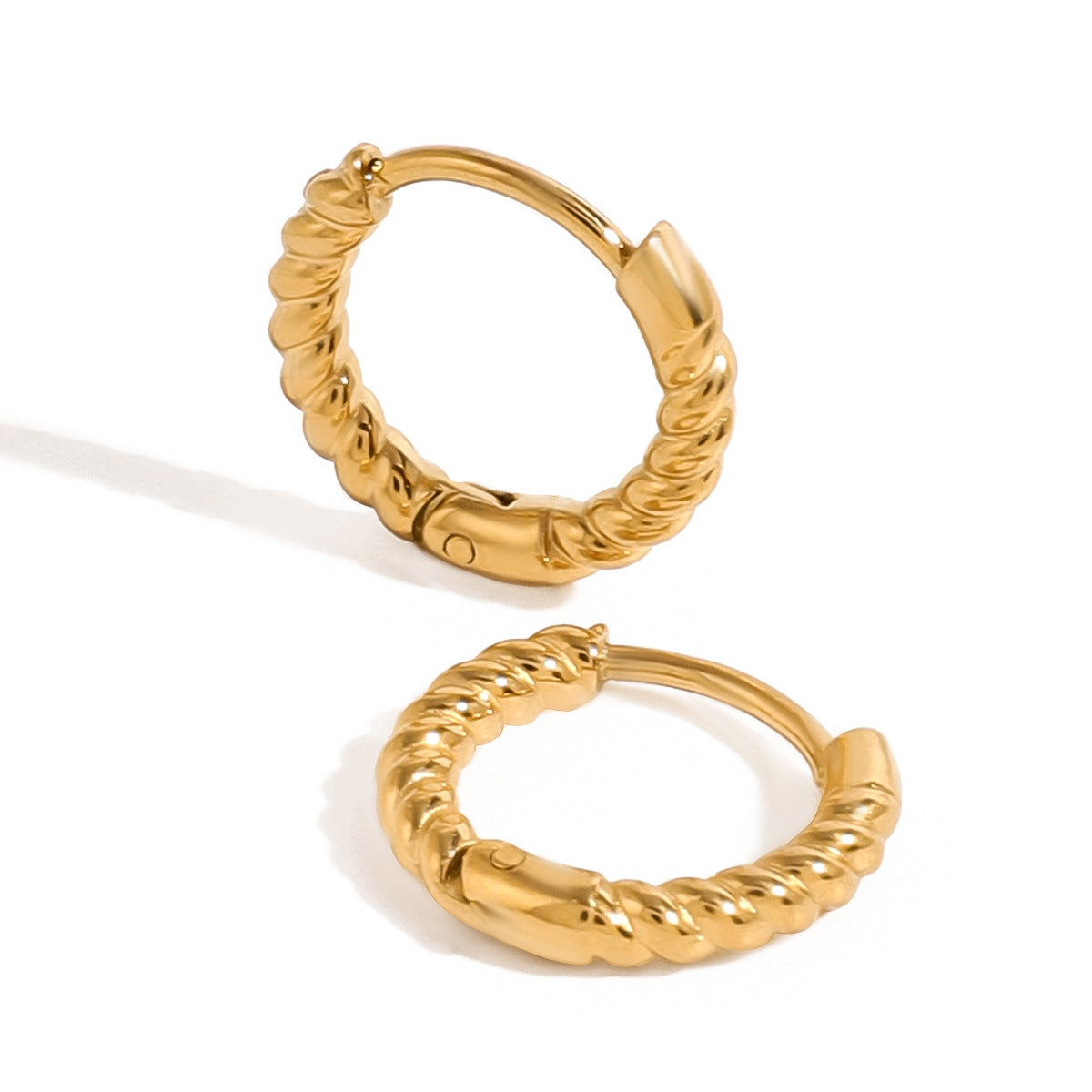 18k Gold Stainless Steel Simple Daily Twisted Hoop Earrings