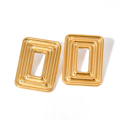 18k Gold Stainless Steel Rectangular Hollow Swirling Pattern Earrings