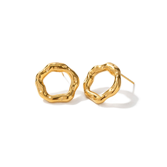 18k Gold Stainless Steel Lava Textured Hollow Hoop Earrings