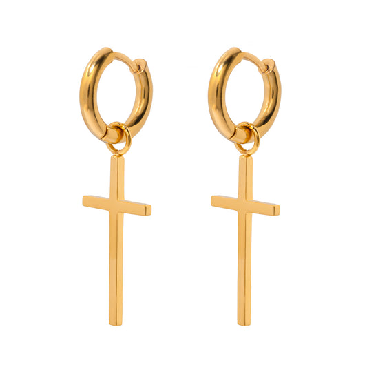 18k Gold Stainless Steel Cross Pendant Earrings