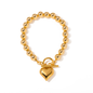 18k Gold Stainless Steel 3D Plump Heart/Pear Shape Bead OT Clasp Bracelet