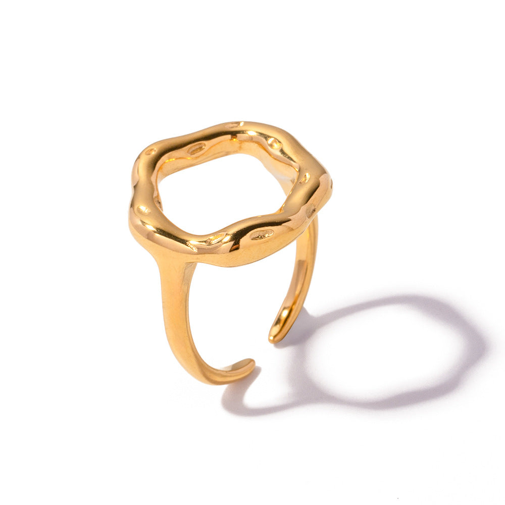 18k Gold Stainless Steel Lava-Inspired Floral Open Ring