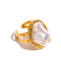 18k Gold Stainless Steel Baroque Pearl Open Ring