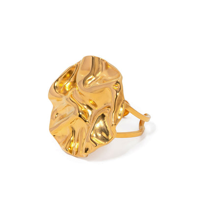 18k Gold Stainless Steel Wrinkled Round Ring