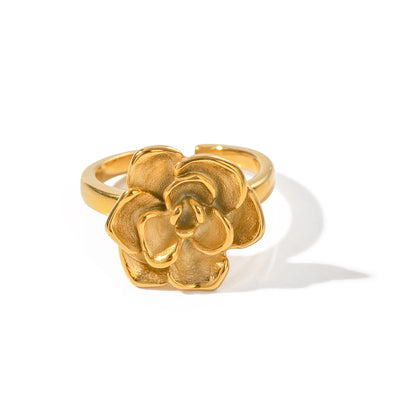 18k Gold Stainless Steel Camellia Open Ring