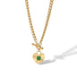 18k Stainless Steel Heart-Shaped Pendant with Green Agate OT Clasp Cuban Chain Necklace