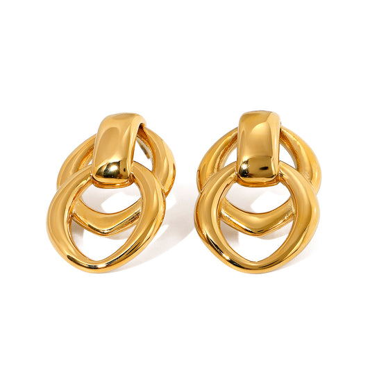 18k Gold Stainless Steel Geometric Metal Double Layer O-Ring Earrings