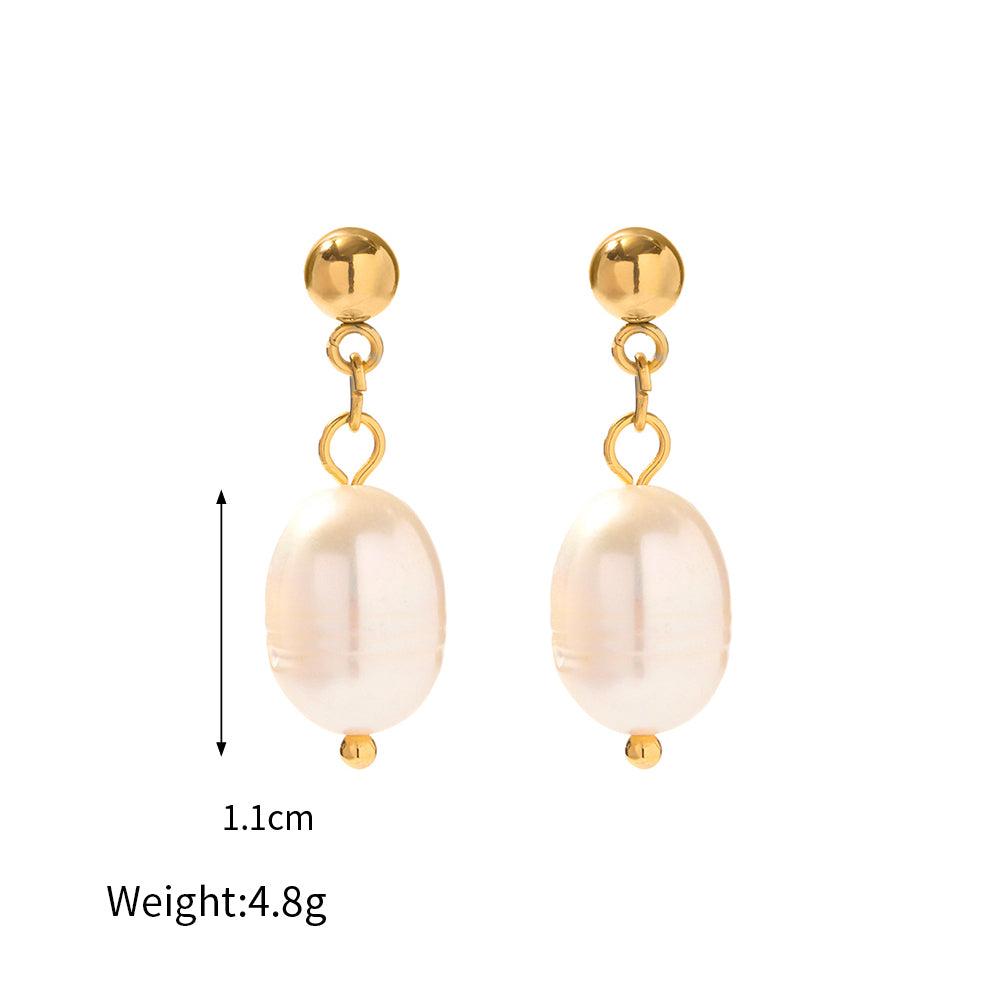 18k Gold Stainless Steel Large Pearl Pendant Earrings