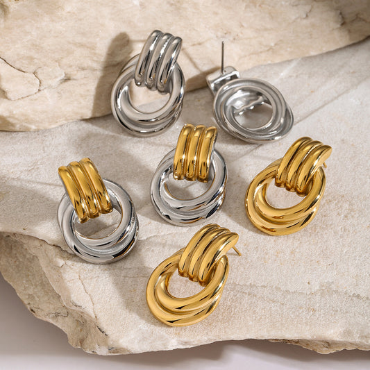 18K Gold Stainless Steel Twisted Simple Earrings