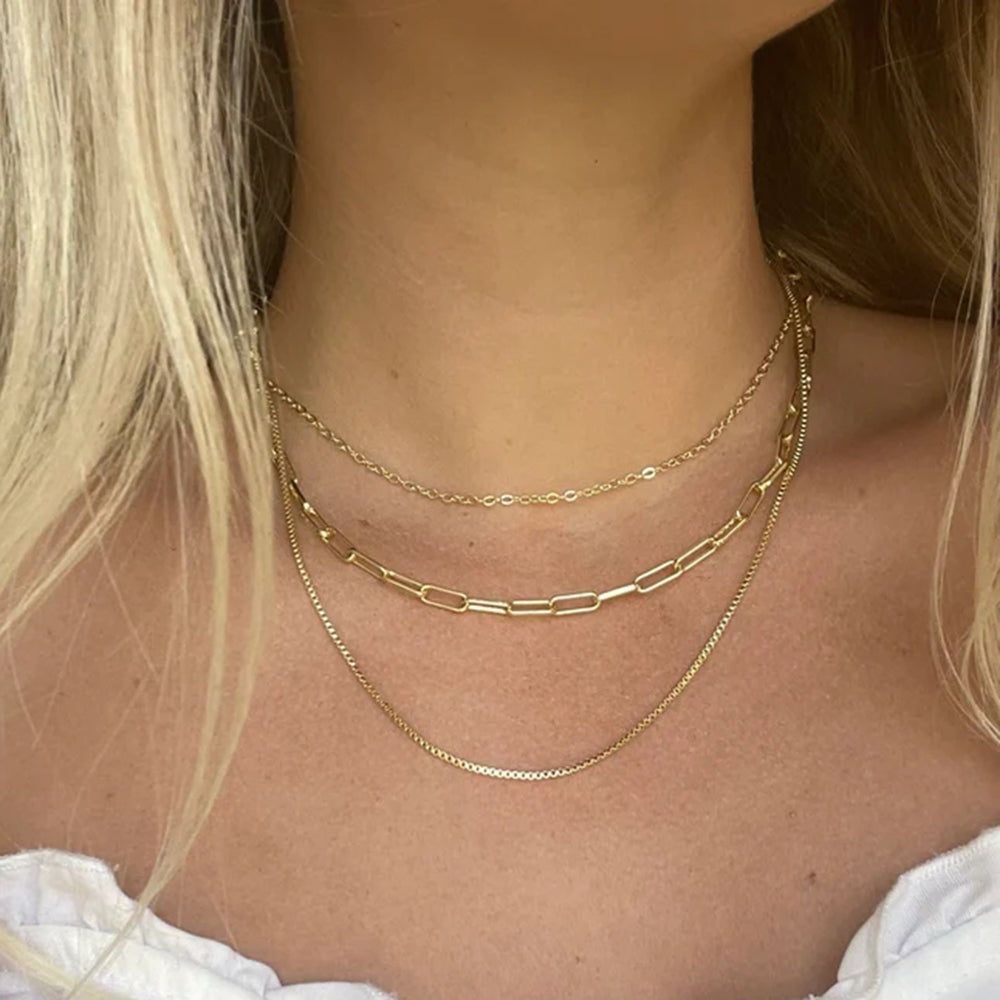 18K Gold Triple Layer Stainless Steel Necklace