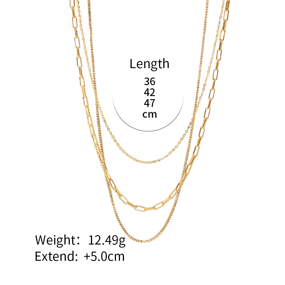 18K Gold Triple Layer Stainless Steel Necklace