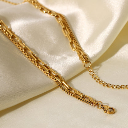 18K Gold Triple Layer Stainless Steel Necklace