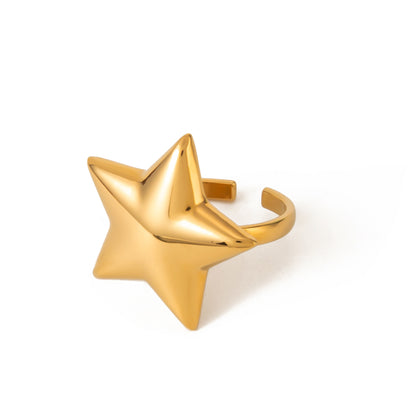 18K Stainless Steel Smooth Convex Star Open Ring