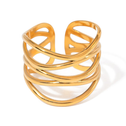 18k Gold Stainless Steel Multi-Layered Hollow Open Ring