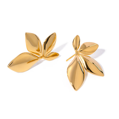 18K Gold Stainless Steel Rotating Gold Leaf Earrings