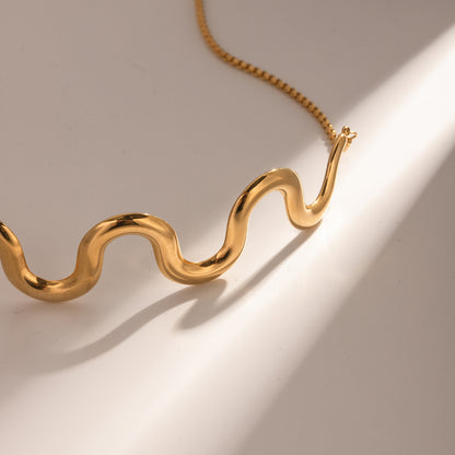 18K Gold Stainless Steel Wave Pull Chain Necklace