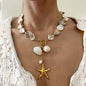 18K Gold Stainless Steel Shell and Starfish Pearl Pendant Necklace 45+5cm