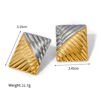 18k Gold Stainless Steel Two-Tone Square Textured Earrings