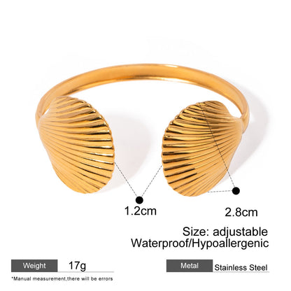 18K Gold Stainless Steel Large Scallop Simple Open Bangle