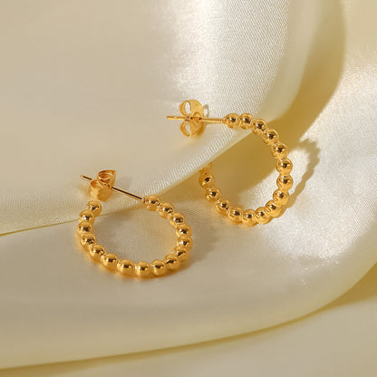 Small Gold Bead Round C-Shaped Hoop Earrings