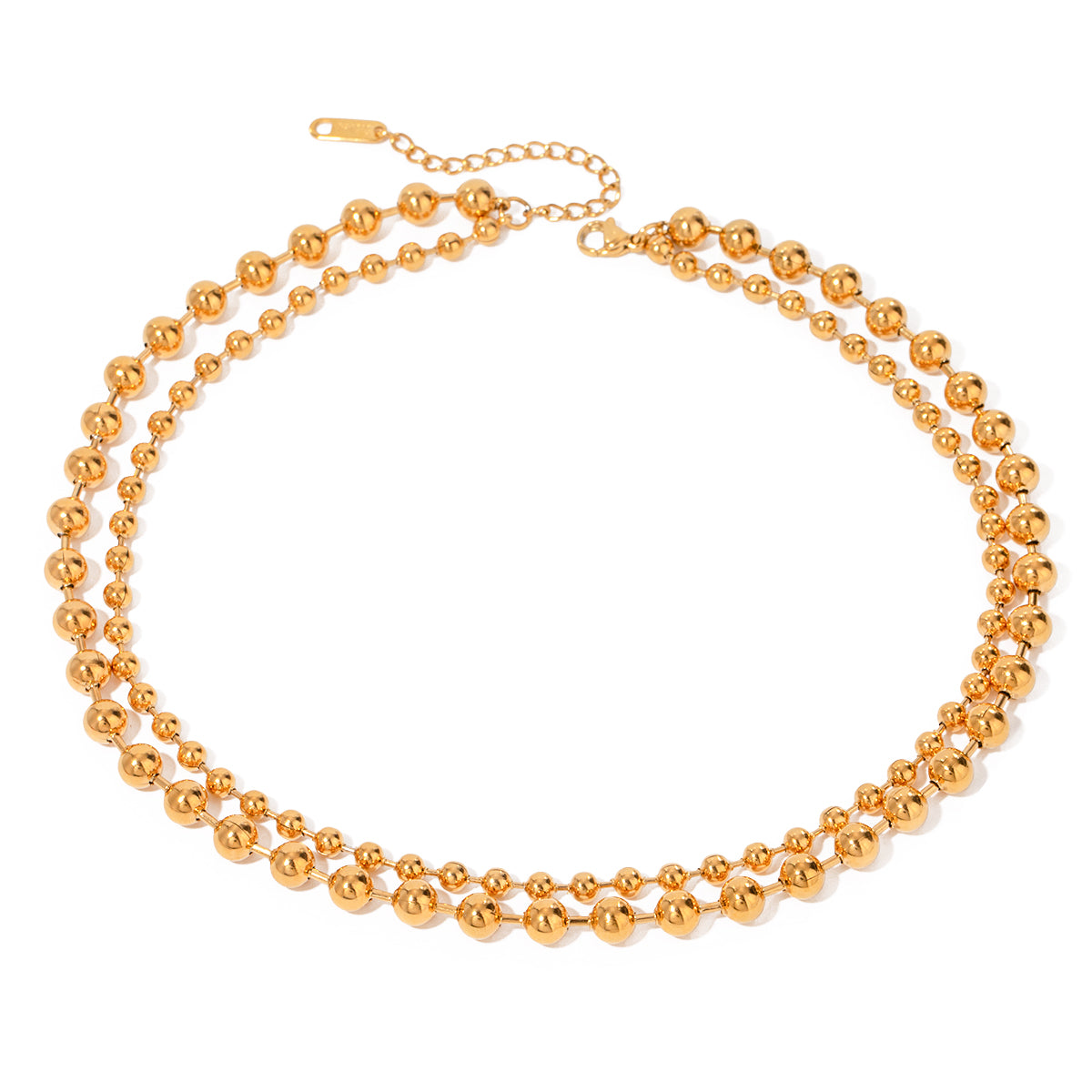 18k Gold Stainless Steel Double-Layer Necklace with Steel Beads