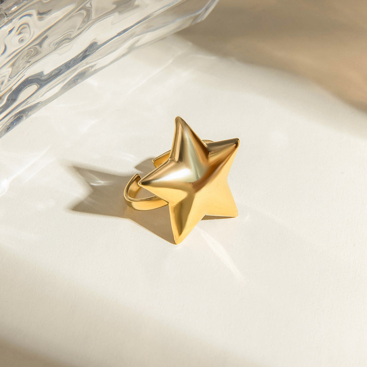 18K Stainless Steel Smooth Convex Star Open Ring