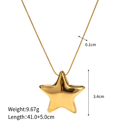 16k Gold Stainless Steel Exaggerated Hollow Five-Pointed Star Pendant Necklace