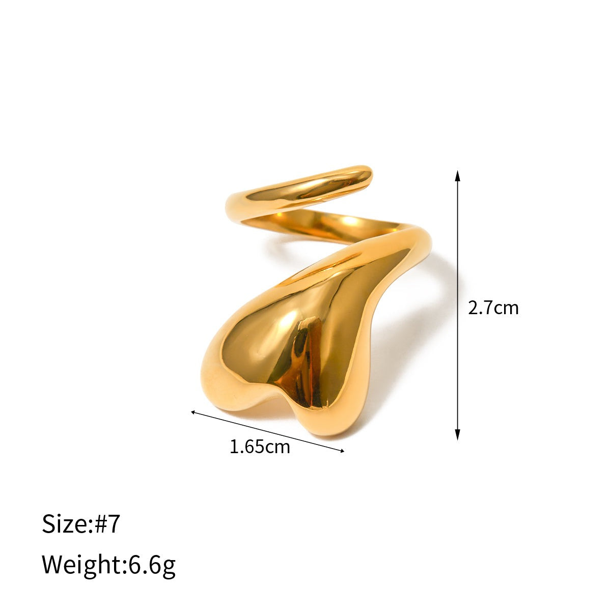 18K Gold Stainless Steel Heart Wrapped Open Ring