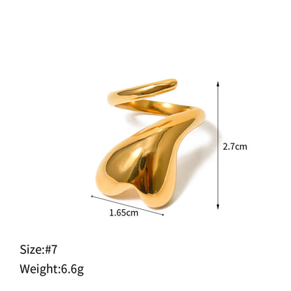 18K Gold Stainless Steel Heart Wrapped Open Ring