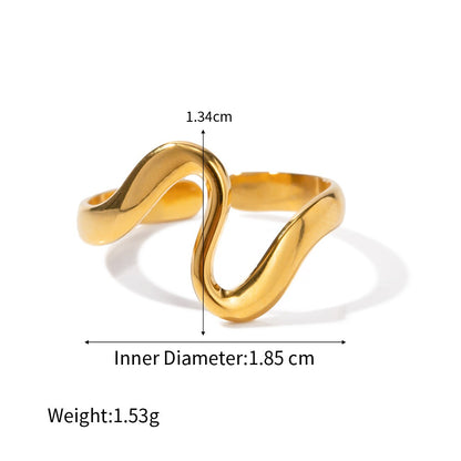 18K Gold Stainless Steel Irregular Curve Geometric Arc Ring