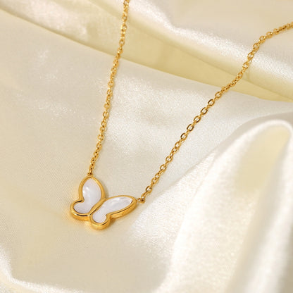 White Shell Butterfly Gold Chain Necklace