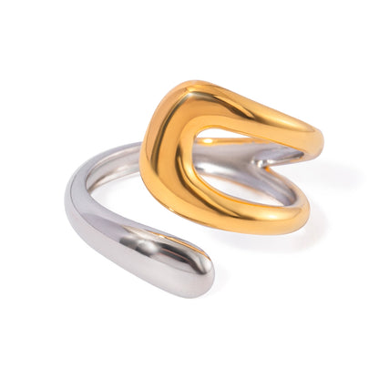 18k Gold Stainless Steel Two-Tone Crossed Asymmetric Open Ring