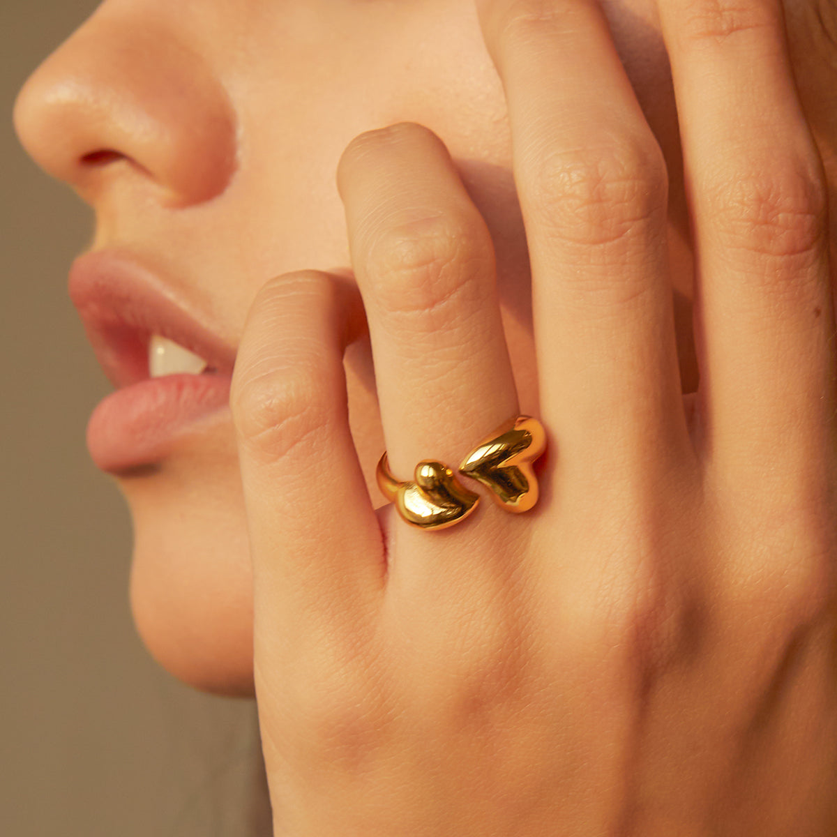 18K Gold Stainless Steel Asymmetric Heart Open Ring