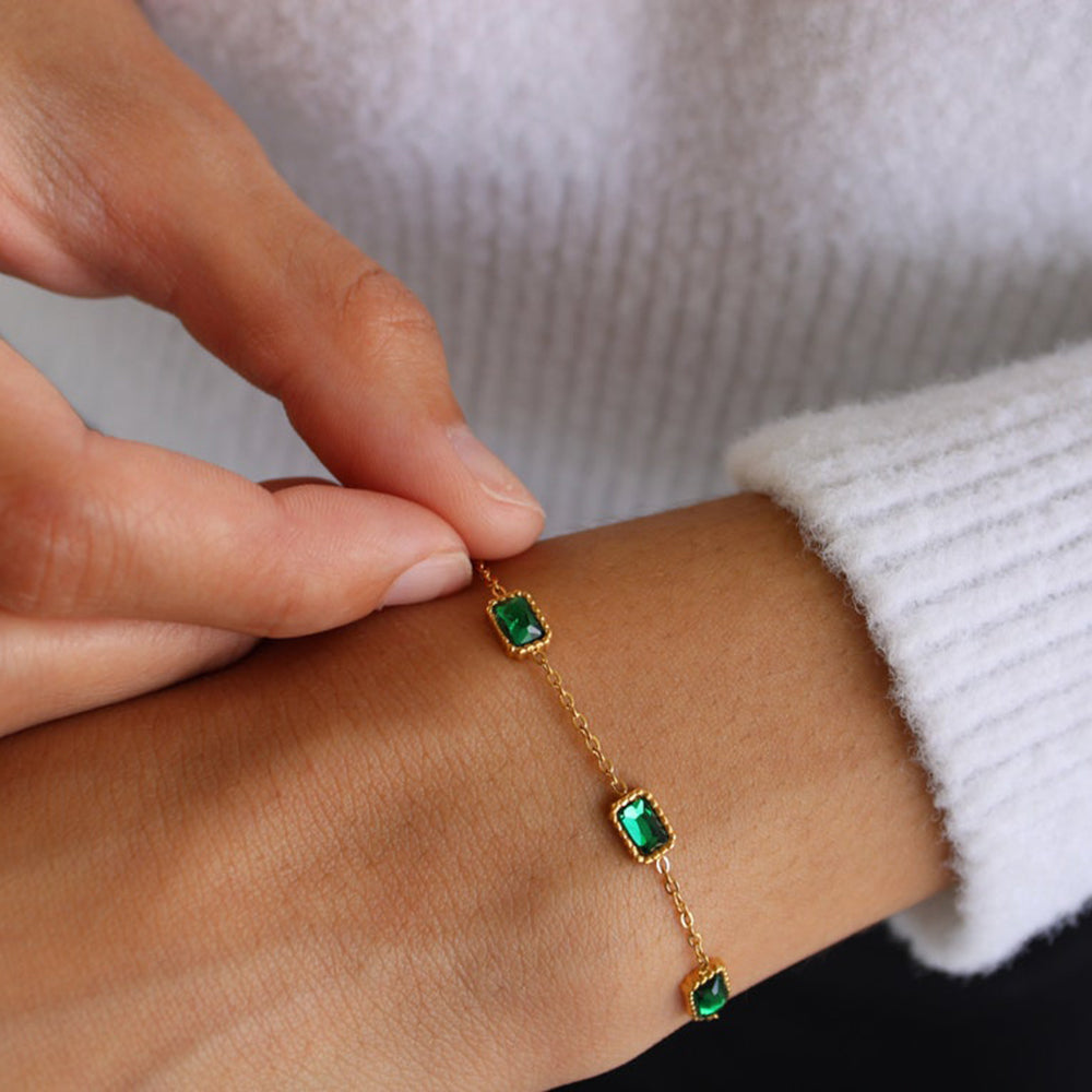 14K Gold Multiple Square Green Zircon Bracelet