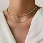 14K Gold Double Layer Necklace with Bead Chain and Rope Chain