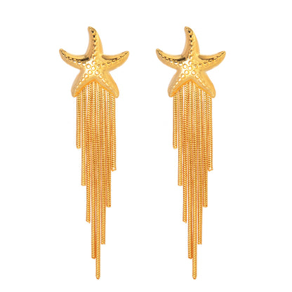 18K Gold Stainless Steel Starfish Tassel Earrings